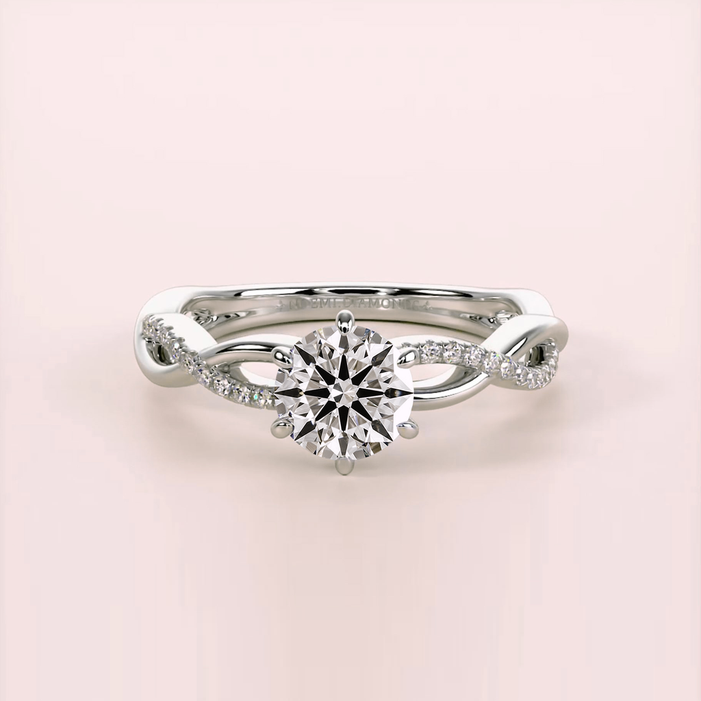 1 ct Hearts & Arrows brilliant diamond intertwined engagement ring in platinum, Noemi Diamonds