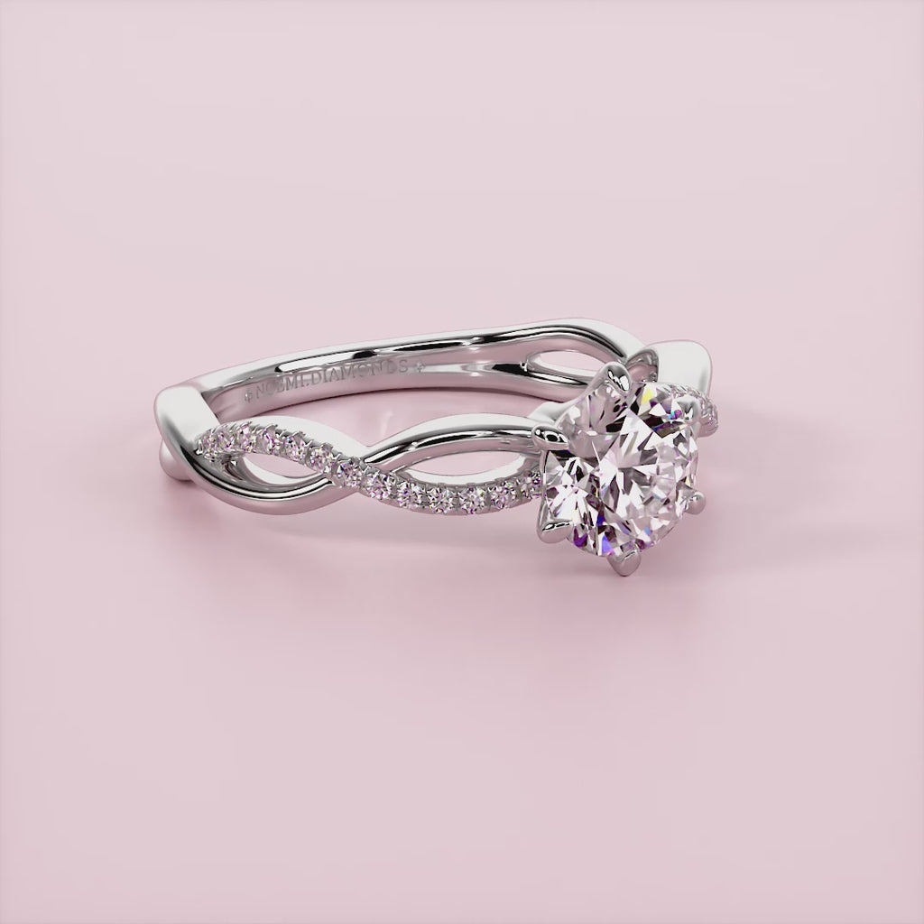 1 ct Hearts & Arrows brilliant diamond intertwined engagement ring in platinum, Noemi Diamonds