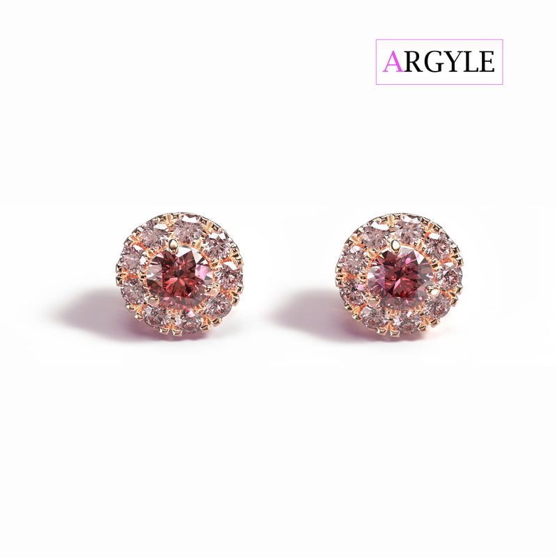 Argyle pink diamond halo studs
