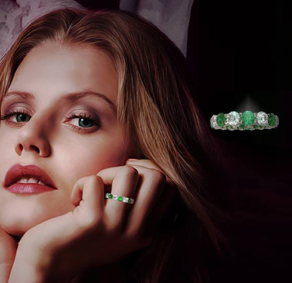 Eternity diamond and emerald ring