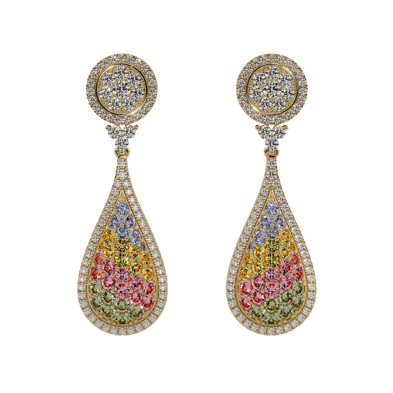 Rainbow diamond and sapphire earrings