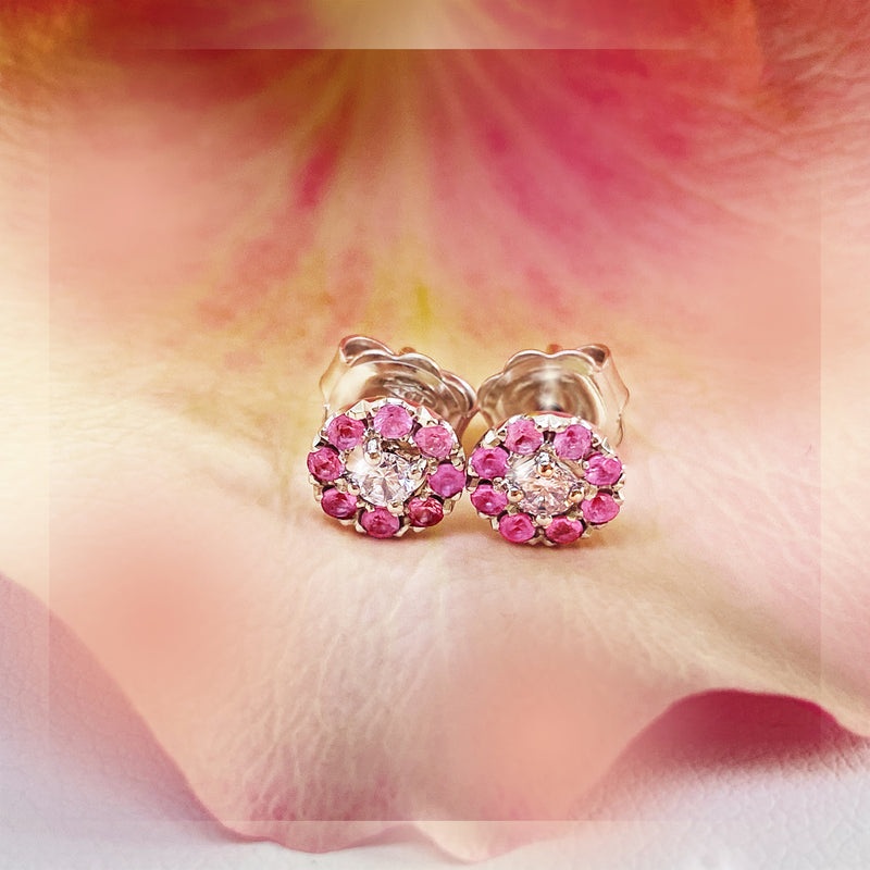 Pink Sapphire and diamond studs