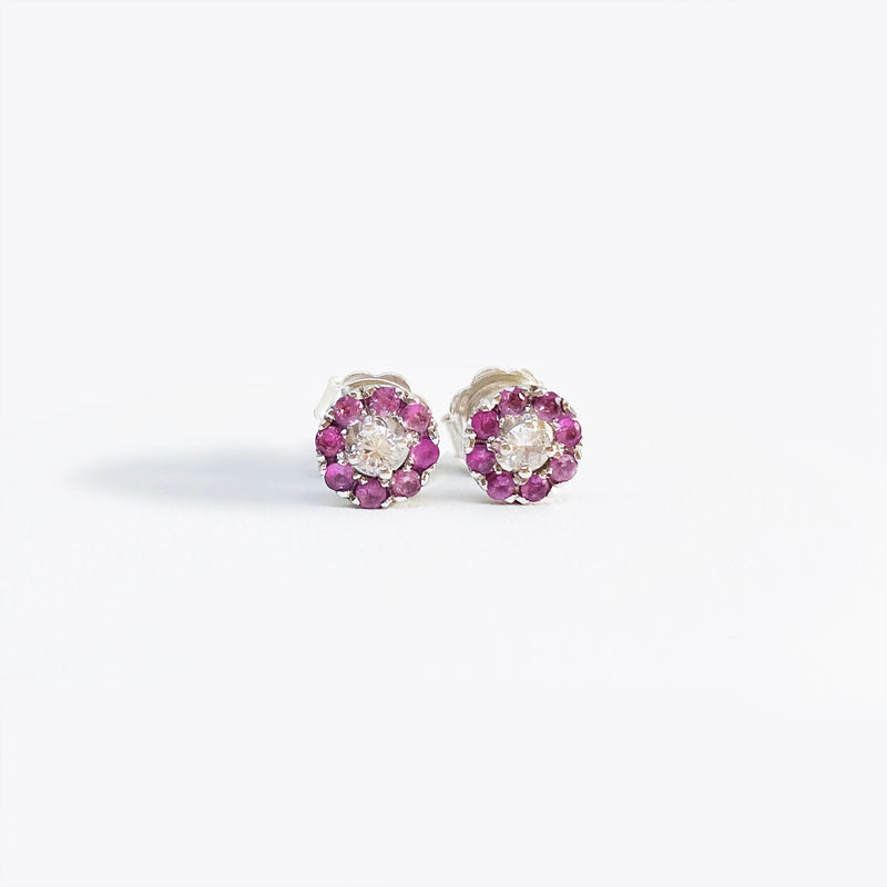 Pink Sapphire and diamond studs