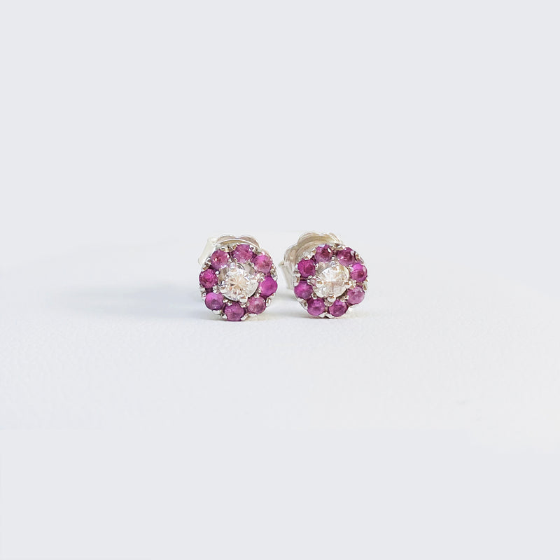 Pink Sapphire and diamond studs