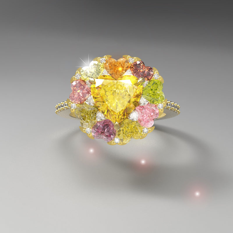 Un mazzo di fiori - Anello con diamanti Fancy Color