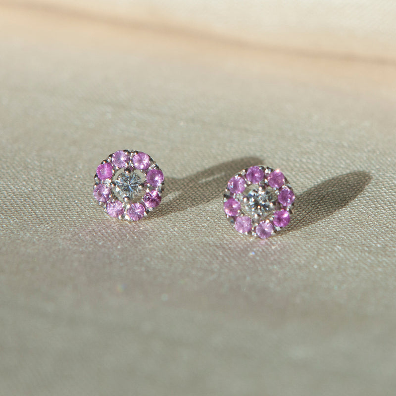 Pink Sapphire and diamond studs