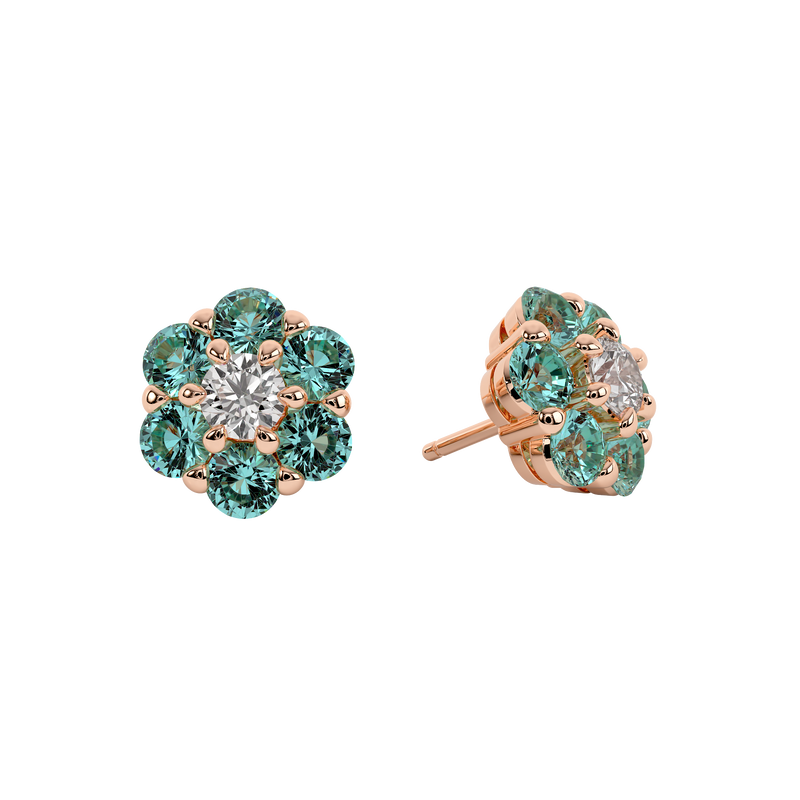 Green and white diamond studs